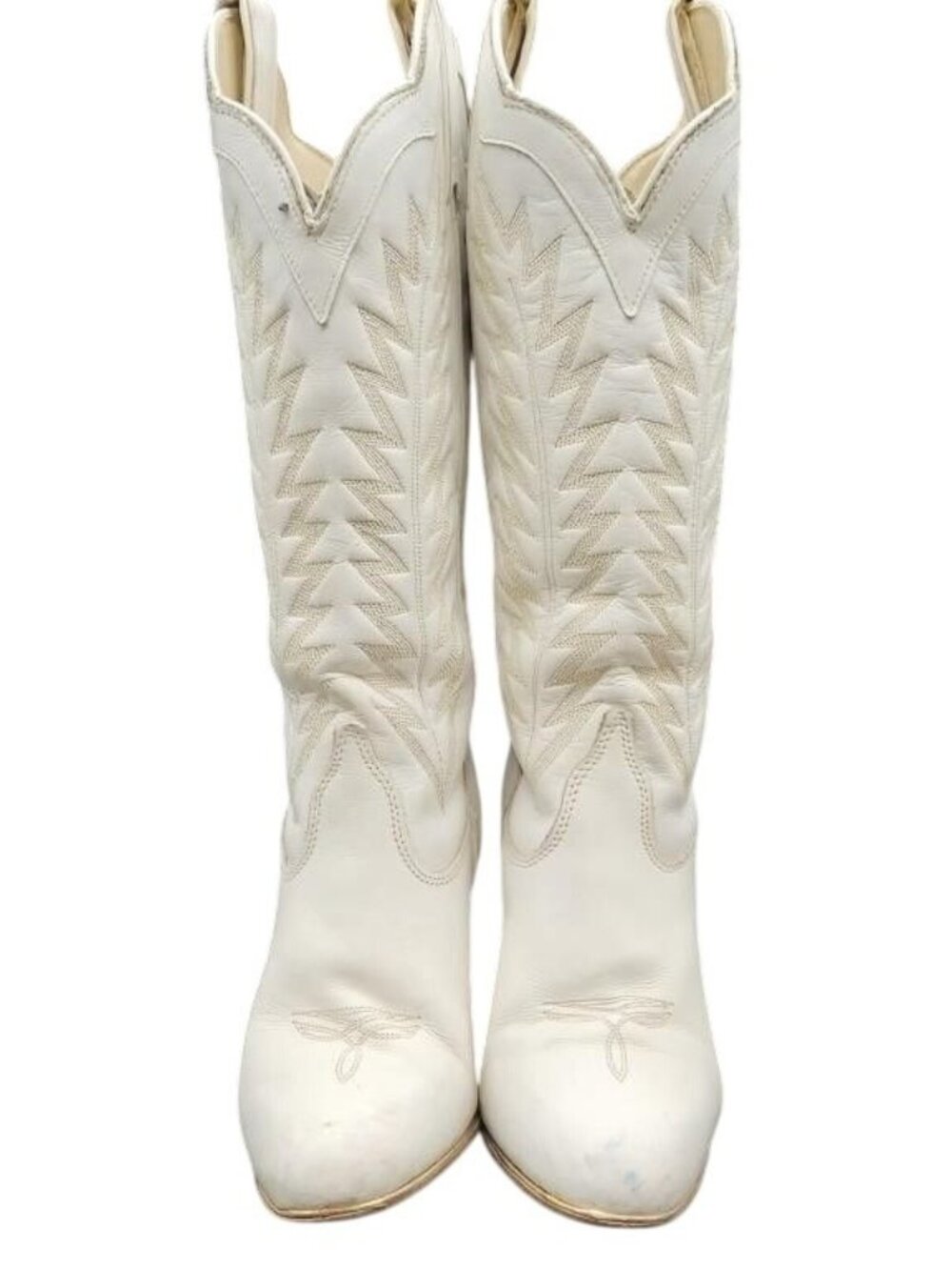 Vtg Jeenz Bootz White Leather Cowboy Boots Stiletto High Heel 7 M MJ 507 USA